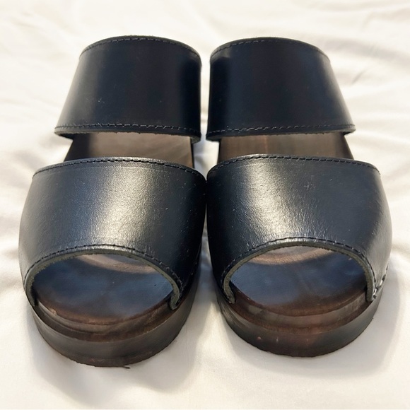 Maguba Black Tokyo Clogs Sandals Leather Wood Size 37 Swedish Summer Minimalist - Picture 2 of 8